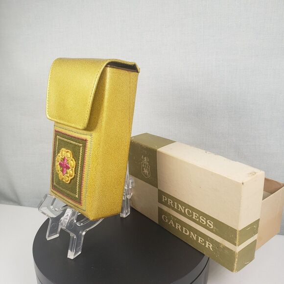 Vintage 1950's Princess Gardner Embroidered Metallic Gold Leather Cigarette Case - Picture 3 of 16